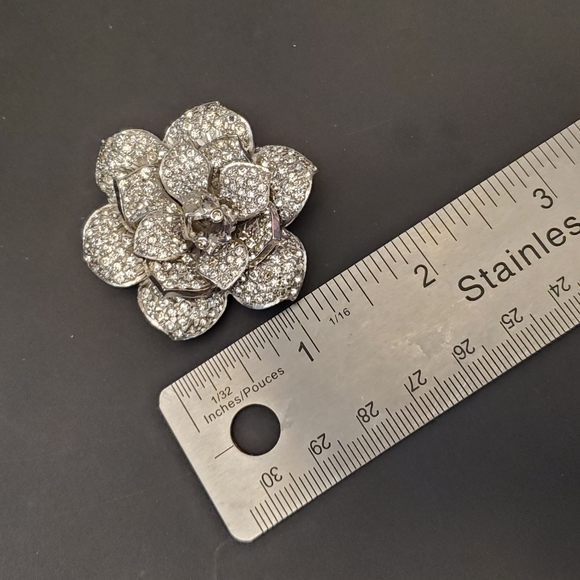 Vintage Keyes Pavé Rhinestone Rose Brooch - Picture 9 of 9